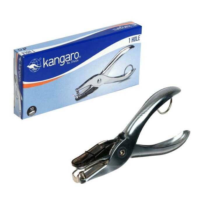 фото Дырокол стальной 10 листов, Kangaro One Hole, на 1 отверстие, металлик