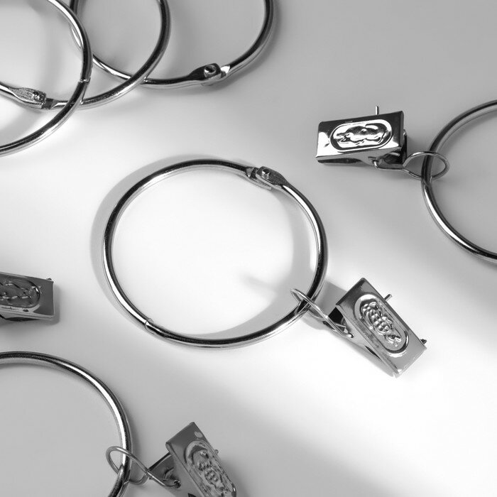 Арт Узор Набор для штор, кольцо разъёмное, d = 52/58 мм, 10 шт, зажим, 33 × 11 мм, 10 шт, цвет серебряный - фотография № 3