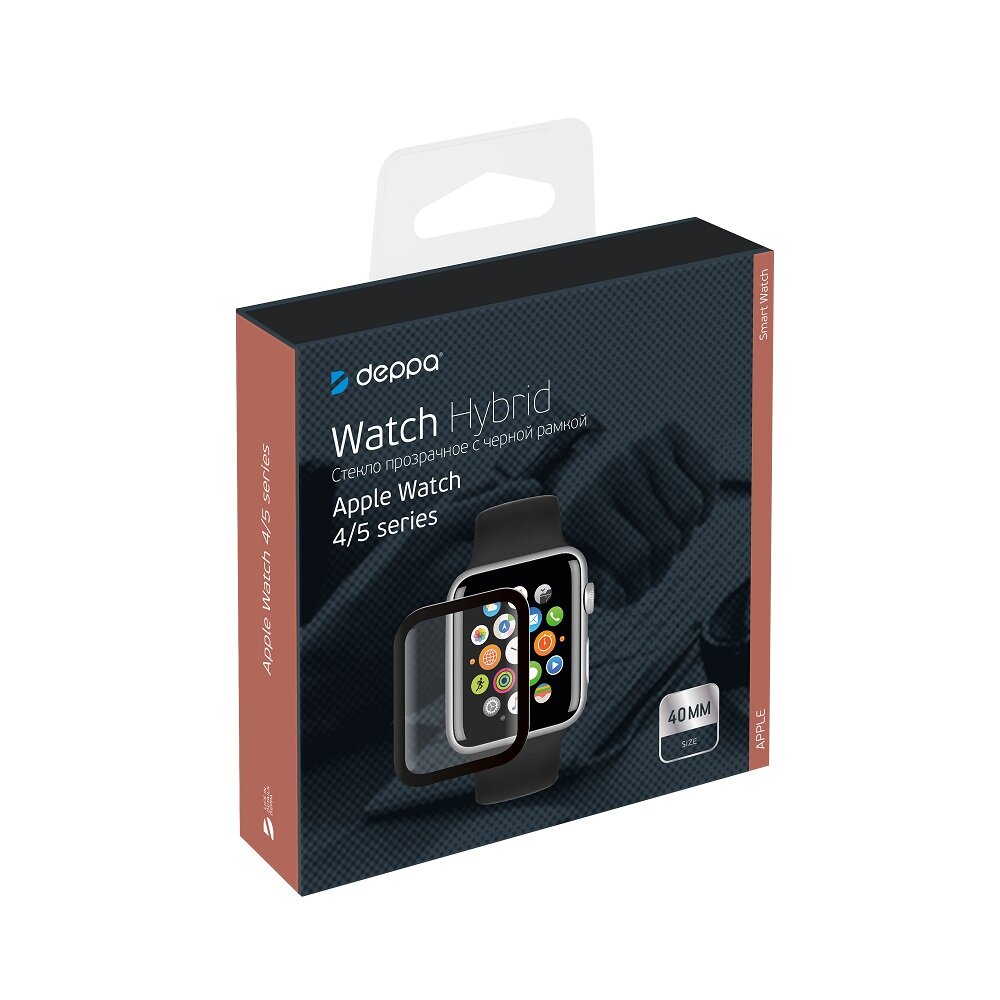 Стекло прозрачное с черной рамкой для Apple Watch 4/5 (40mm) Deppa