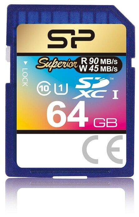 Карта памяти SDXC Silicon Power 64Gb class 10 Superior U1 90/45MB/s SP064GBSDXCU1V10, 1шт.