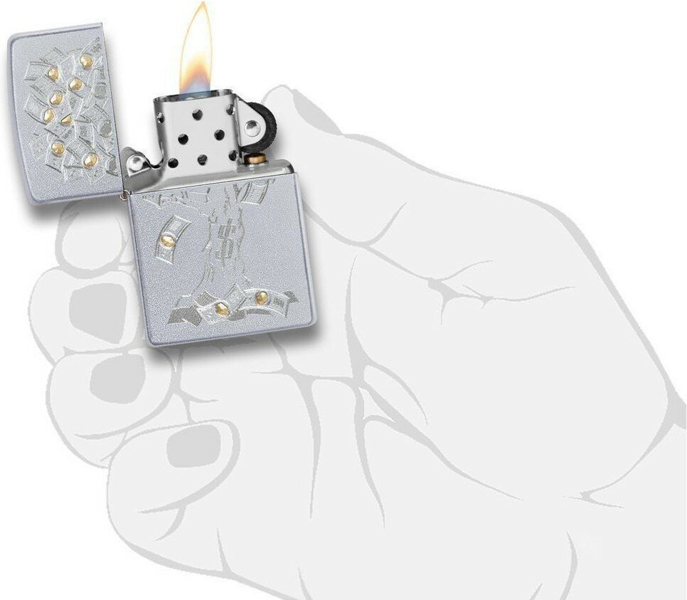 Зажигалка ZIPPO Money Tree Design с покрытием Satin Chrome, латунь/сталь, серебристая, 38x13x57 мм - фотография № 5