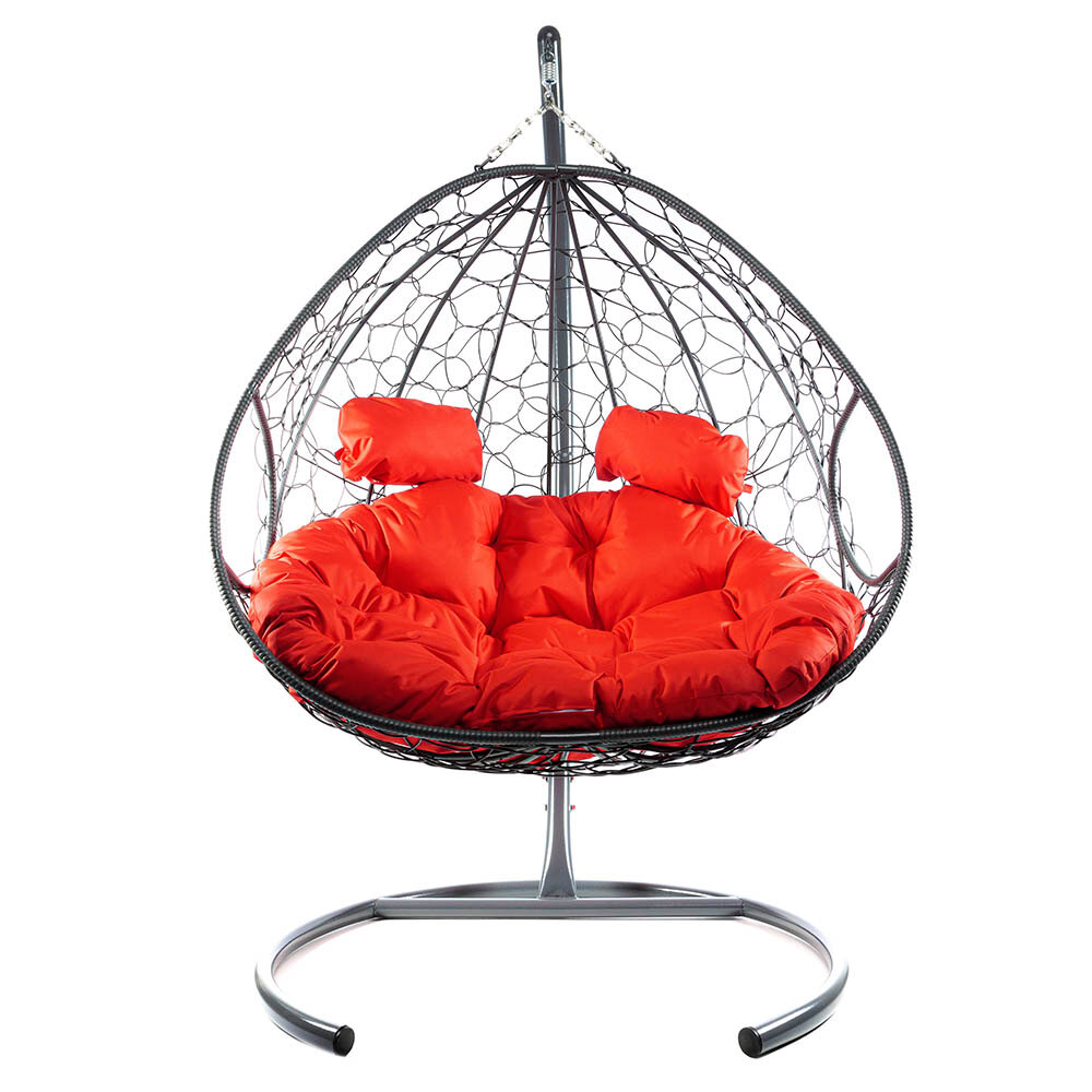 Подвесное кресло из ротанга "Для двоих" серое с красной подушкой M-GROUP - фотография № 1