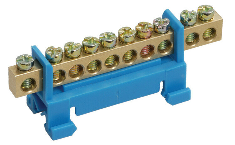 фото Шина "N" нулевая с DIN-изолятором "Стойка" ШНИ-6х9-10-С-С (1 изолятор, 10 отв.) ИЭК