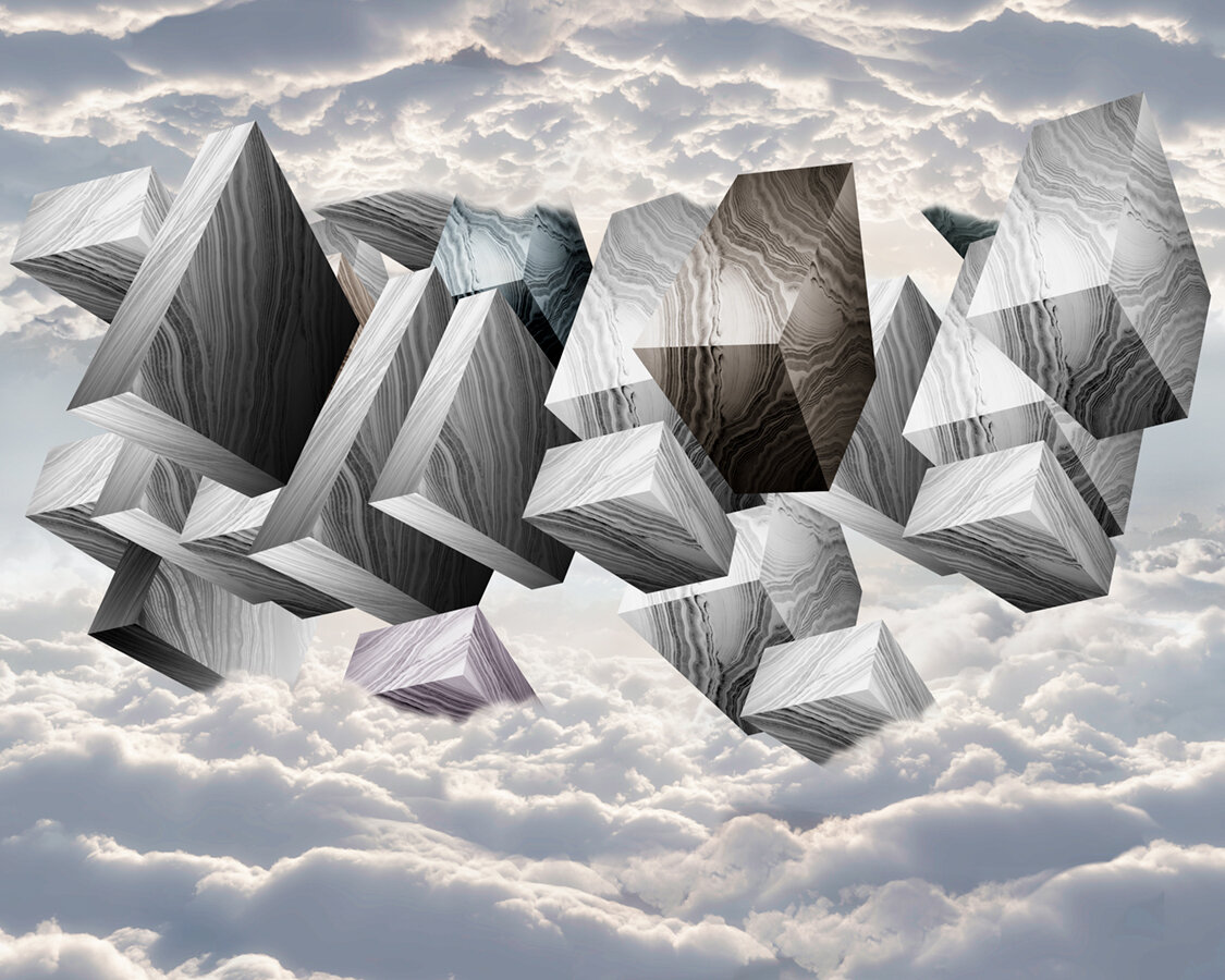 Моющиеся виниловые фотообои GrandPiK Объемные кубы среди облаков 3D 350х280 см