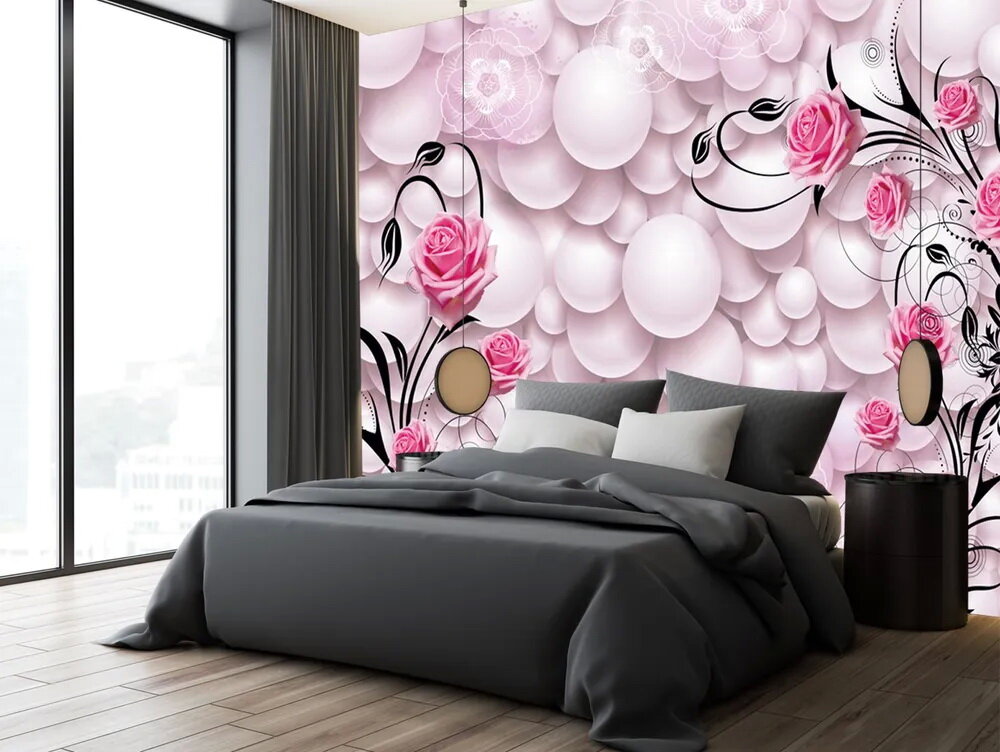 Фотообои на стену флизелиновые "3D Пузыри и розы" 270х270 см (ШxВ) - фотография № 5