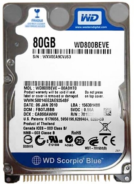 Жесткий диск Western Digital 80 ГБ WD Scorpio Blue 80 GB (WD800BEVE)