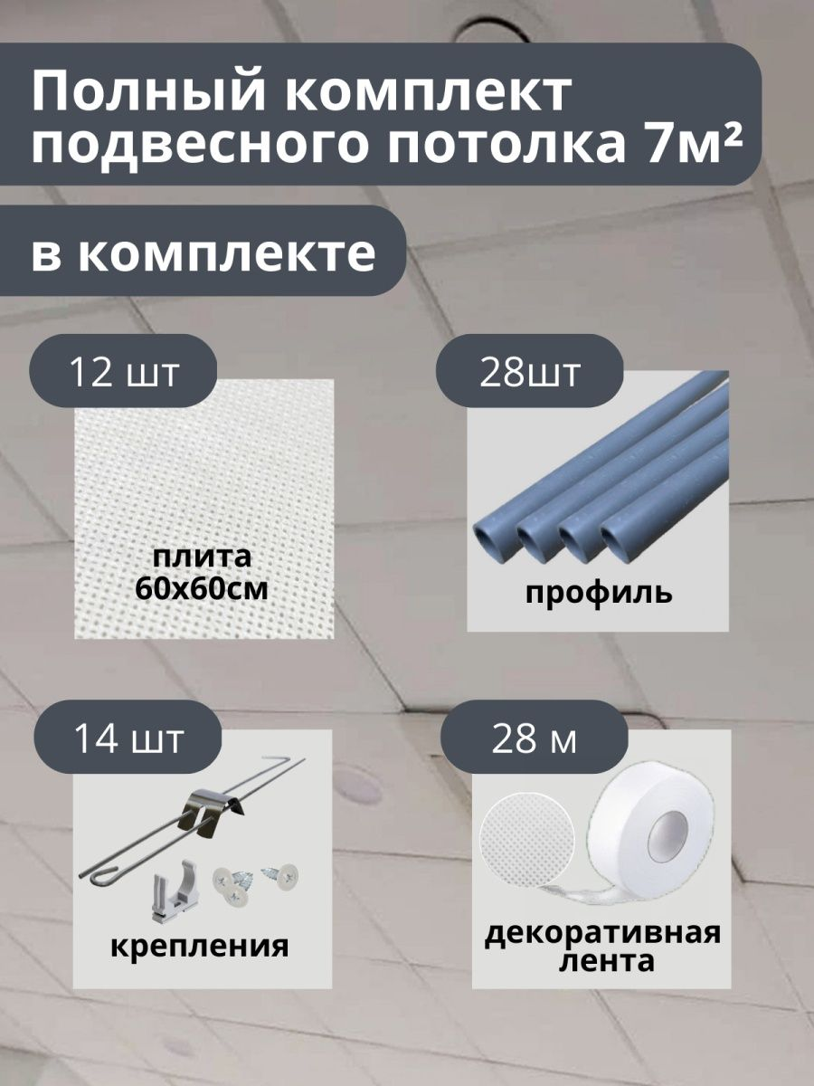 Комплект бюджетного подвесного потолка белый, матовый, универсальный 7 м.кв GOZHY. - фотография № 1