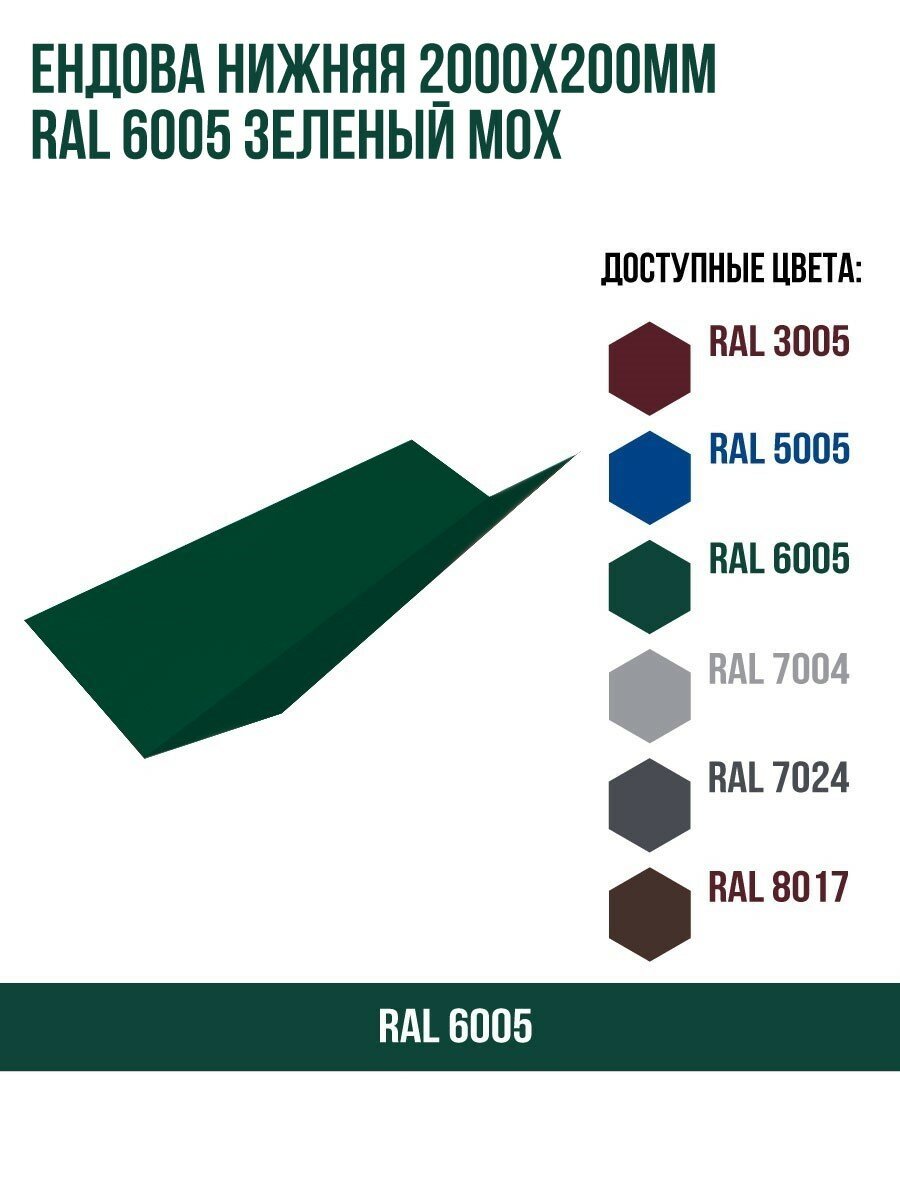 Ендова нижняя 2000х200мм RAL 6005 Зеленый мох - фотография № 1