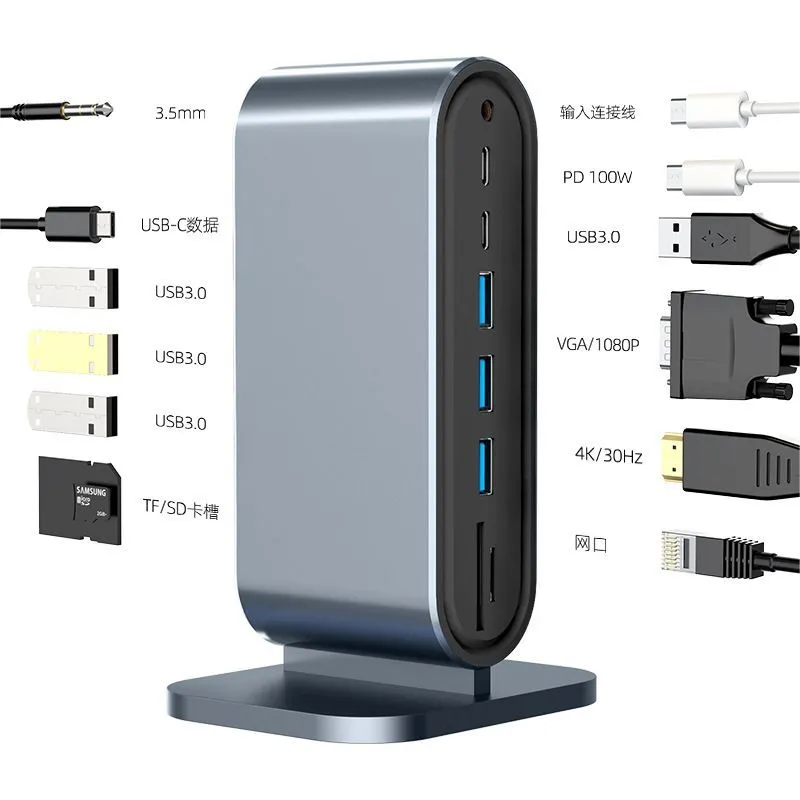 Док-станция 12-в-1 с USB Type-C USB3.0 RJ45 USB-разветвитель 1000 Мбит/с PD100W