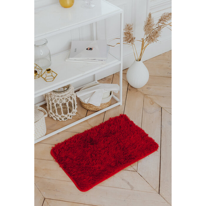 Коврик для ванной прямоугольный Доляна «Пушистик», 40×60 см, цвет бордовый - фотография № 1