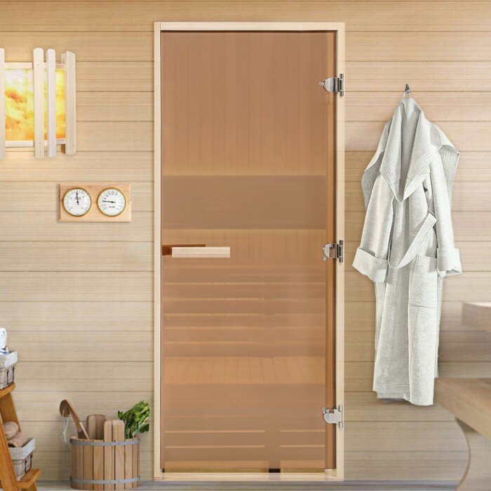 Дверь для бани и сауны "Бронза", размер коробки 170х80 см, липа, 8 мм - фотография № 1