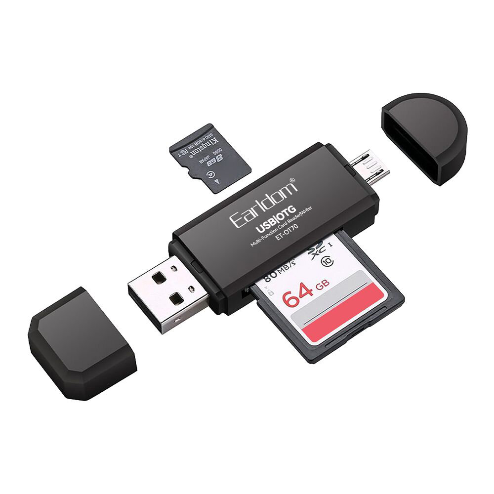 Картридер Earldom ET-OT70 4 в 1 MicroUSB USB на SD MicroSD OTG (черный)