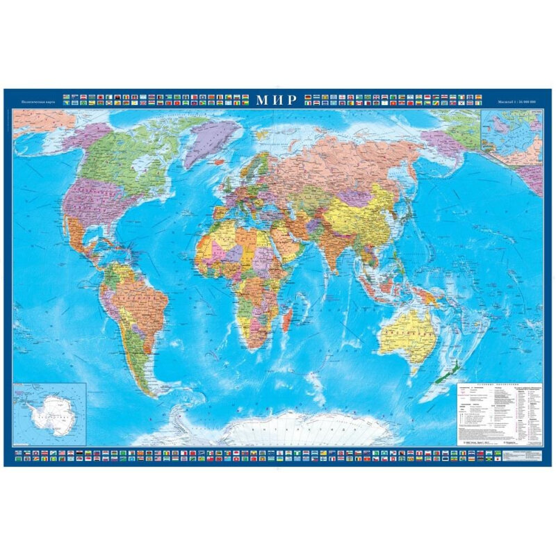 Настенная карта Мир политическая 1:25млн143х102м.