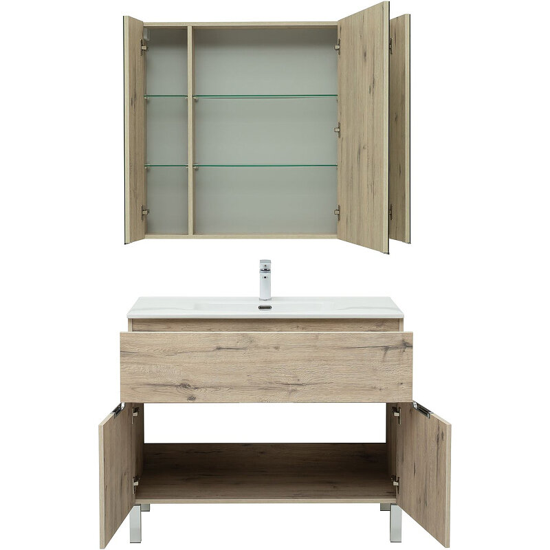 Комплект мебели для ванной Aquanet Алвита New 100 274115 Дуб веллингтон белый - фотография № 5
