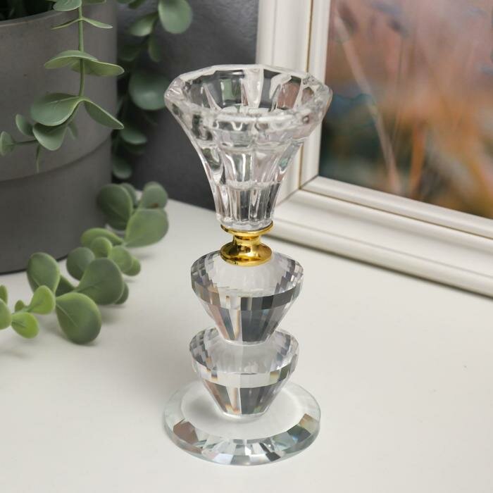 Подсвечник стекло на 1 свечу "Вазон с хрусталиками" 12х5,6х5,6 см - фотография № 1