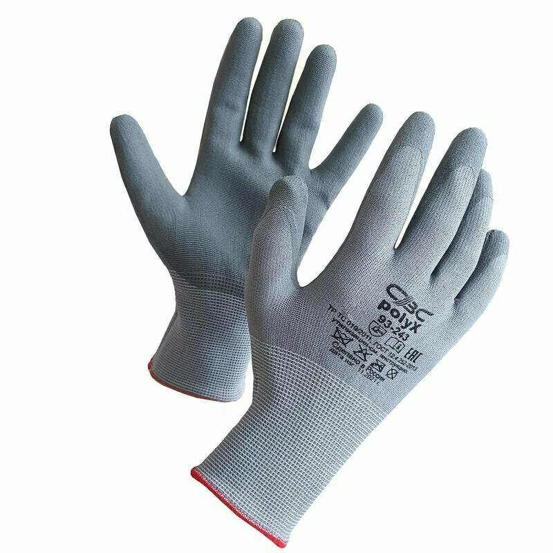 Перчатки рабочие защитные Polix полиэфирные с полиуретановым покрытием серые 15 класс размер 10 XL, 1656912 - фотография № 1