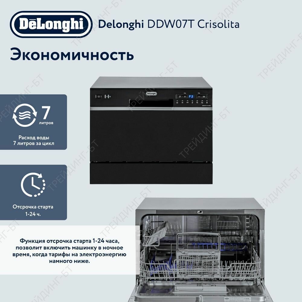Посудомоечная машина DeLonghi DDW07T Crisolita, 7 программ, 6 комплектов
