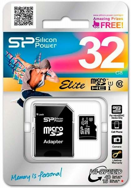 Карта памяти Micro SDHC 32Gb Silicon Power Elite UHS-1 Class 10 + 1 Adapter (SP032GBSTHBU1V10-SP)