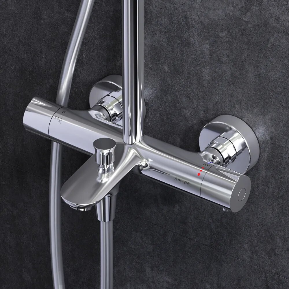Душевой комплект AM.PM Chic F0722564 с тропическим душем, со смесителем, термостат со стопором безопасности, поворотный верхний душ - фотография № 6