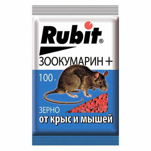 Зерновая приманка "Rubit" Зоокумарин+, от крыс и мышей, 100 г, 5 шт. - фотография № 1