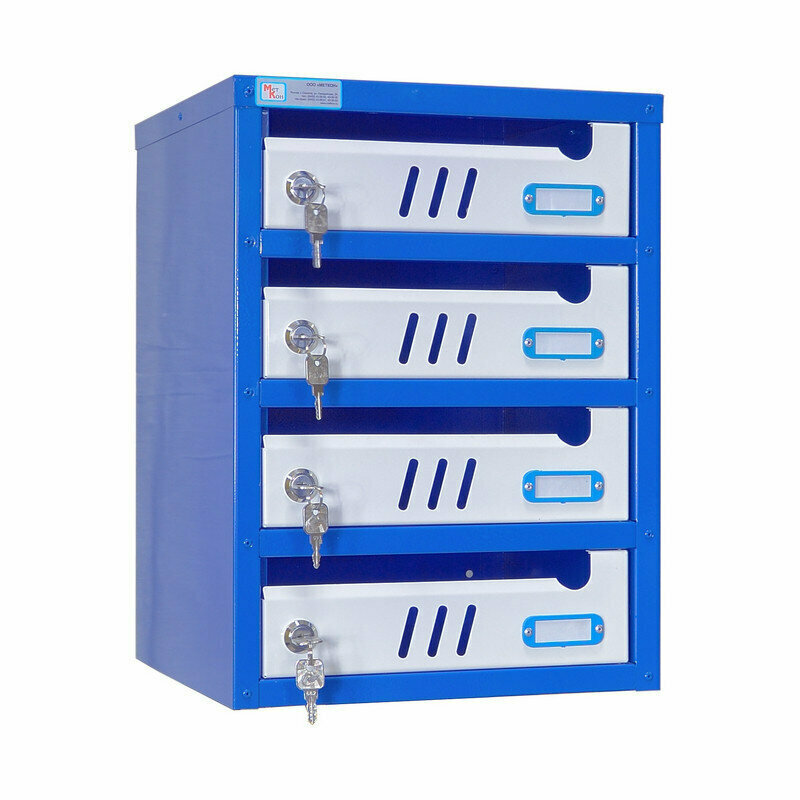 Ящик почтовый ЯПС-3 4-секционный металлический белый/синий (310 x 320 x 420 мм) - фотография № 2