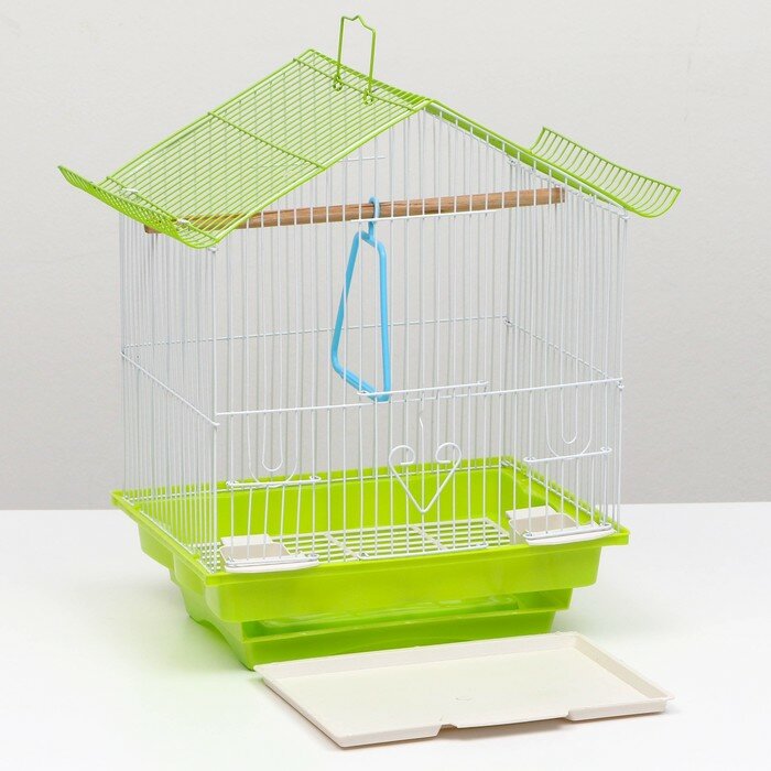 Клетка для птиц укомплектованная, с кормушками, 30 х 23 х 39 см, зеленая - фотография № 7