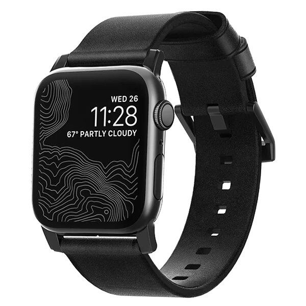 Ремешок кожаный Nomad Modern для Apple Watch 42/44 мм Чёрный с черной фурнитурой NM1A41BM00