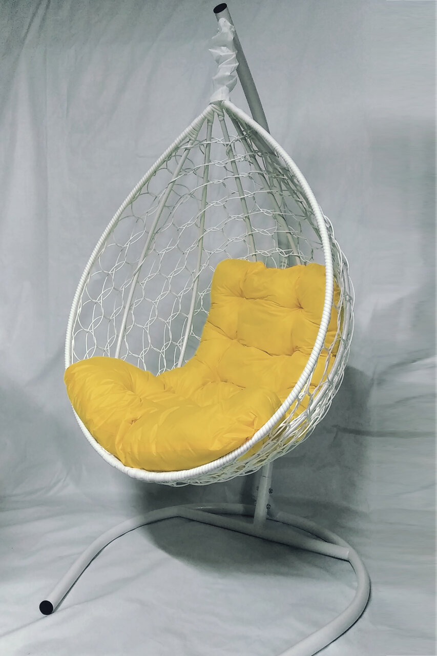 Подвесное кресло 185х95х65 ( ВхШхГ ) см, Gentelman белый с желтой подушкой трапеция - фотография № 2