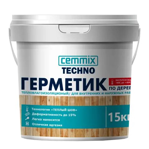 Герметик для Теплых швов Cemmix акрил для деревянных поверхностей сосна ведро 15 кг