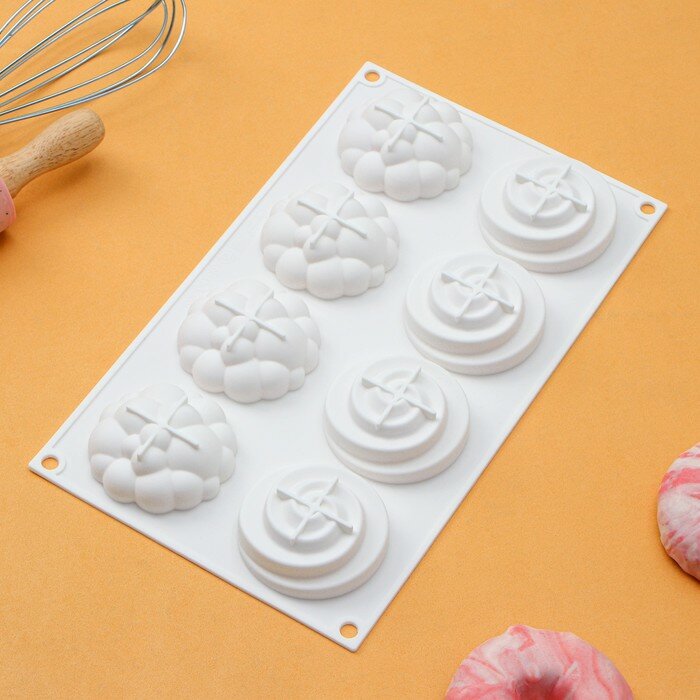 Форма для муссовых десертов и выпечки Доляна «Безе», 29,5×17×2 см, 8 ячеек, d=6,5 см, силикон, цвет белый - фотография № 2
