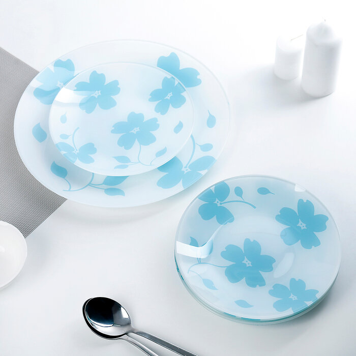 Набор тарелок «Флорин», 7 предметов: d=30 см - 1 шт, d=20 см - 6 шт, цвет бело-голубой - фотография № 1