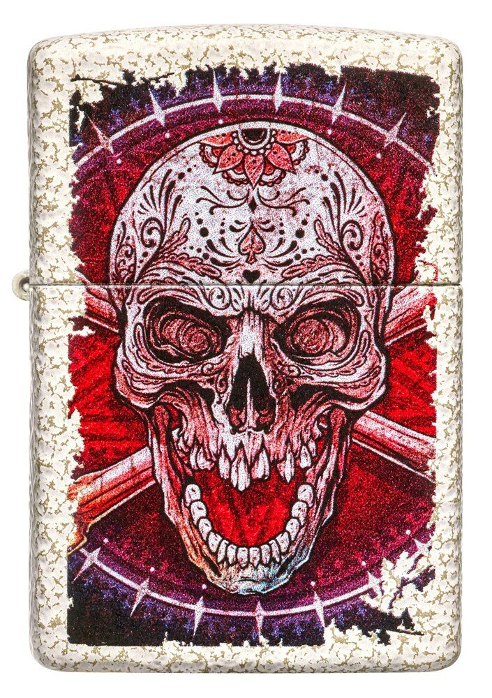 Зажигалка ZIPPO Skull Design с покрытием Mercury Glass, латунь/сталь, белая, 38x13x57 мм - фотография № 4