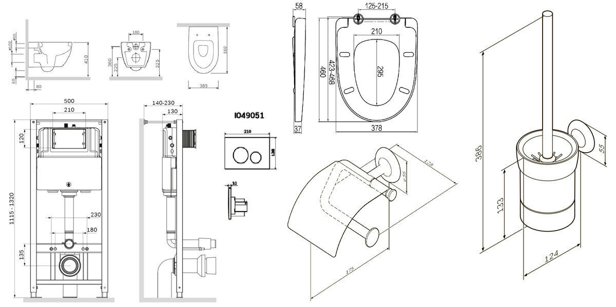 Комплект для ванной комнаты Awe CK11FB унитаз подвесной,сиденье,кнопка для инсталляции,инсталляция,стойка с ершиком для унитаза,держатель для туалетной бумаги - фотография № 6