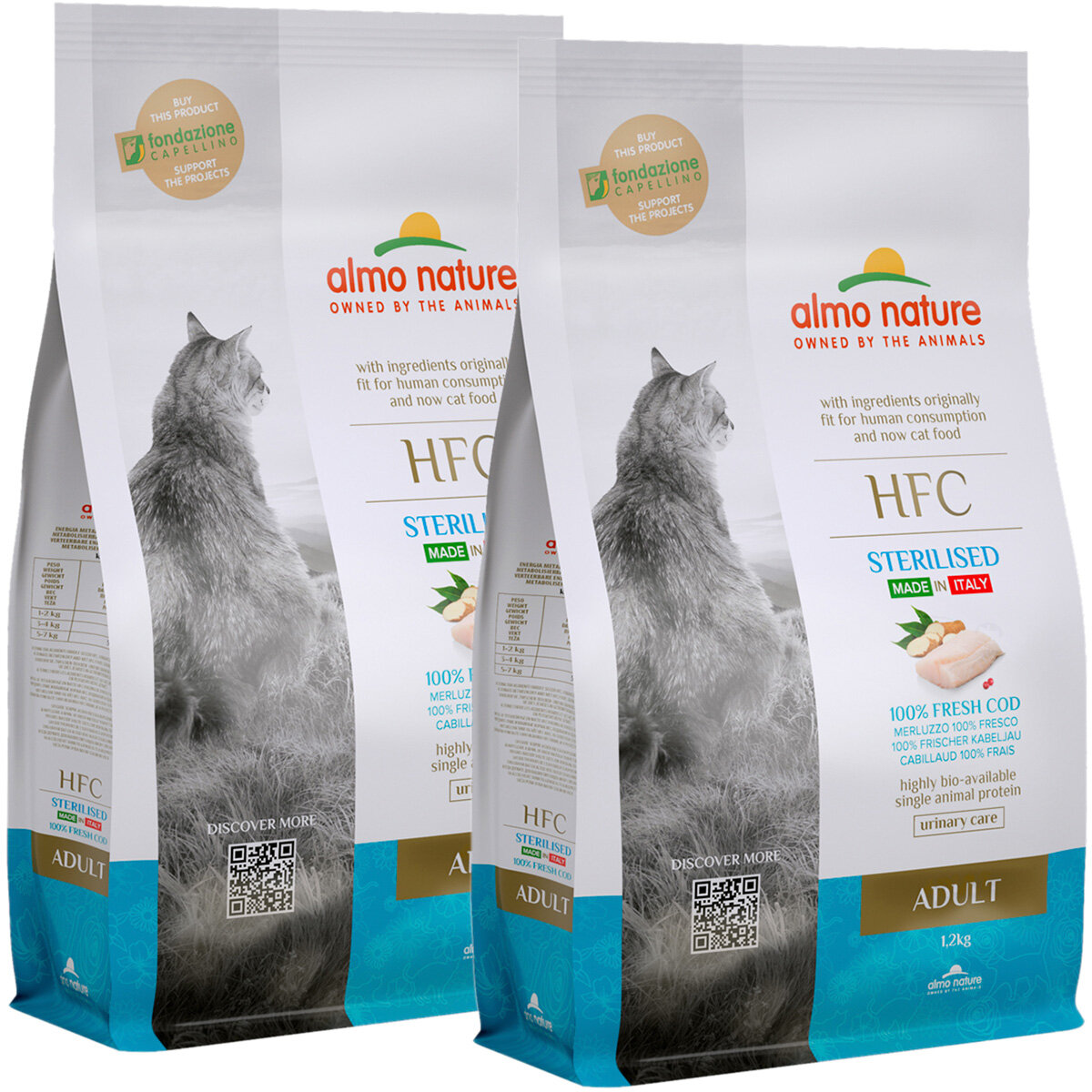 ALMO NATURE HFC ADULT STERILIZED COD для взрослых кастрированных котов и стерилизованных кошек со свежей треской (1,2 + 1,2 кг)