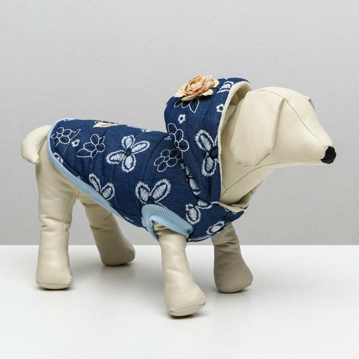 Куртка для собак с цветами, M (ДС 25 см, ОШ 26 см, ОГ 37 см), тёмно-синяя - фотография № 1