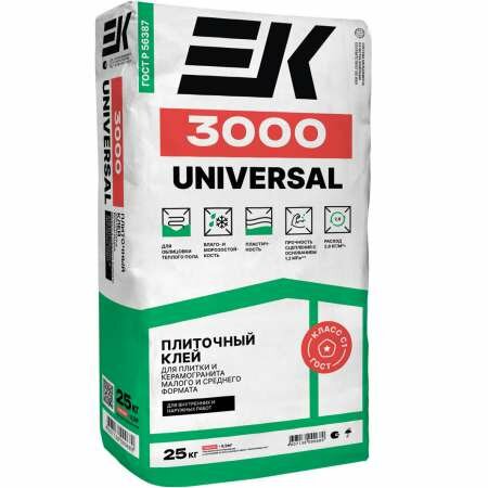 Клей для плитки ЕК Кемикал и керамогранита EK 3000 UNIVERSAL 25кг 60 1,2МПа (1шт) (125742)