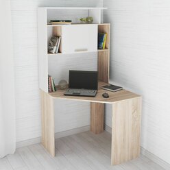 Угловой Письменный стол компьютерный для дома с полками 90см Дуб Сонома, Белый - ТК0923