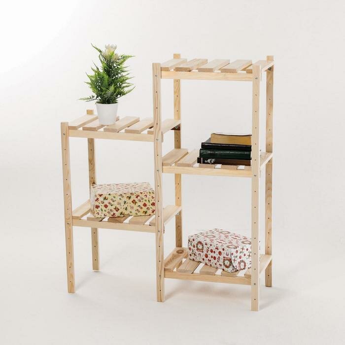 фото Стеллаж деревянный усиленный 2 секции, винтовое соединение, регулируемые полки 99,6х82х31 см