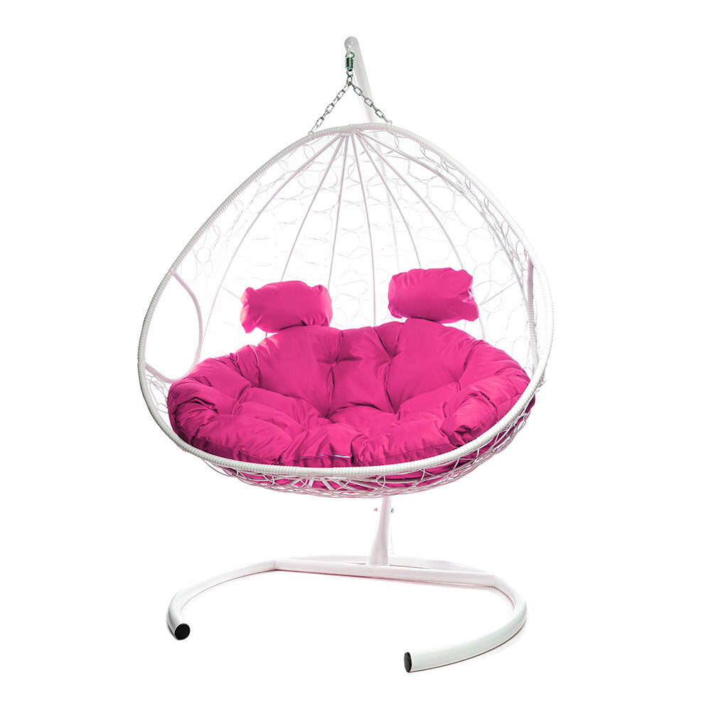 Подвесное кресло из ротанга "Для двоих" белое с розовой подушкой M-GROUP - фотография № 3