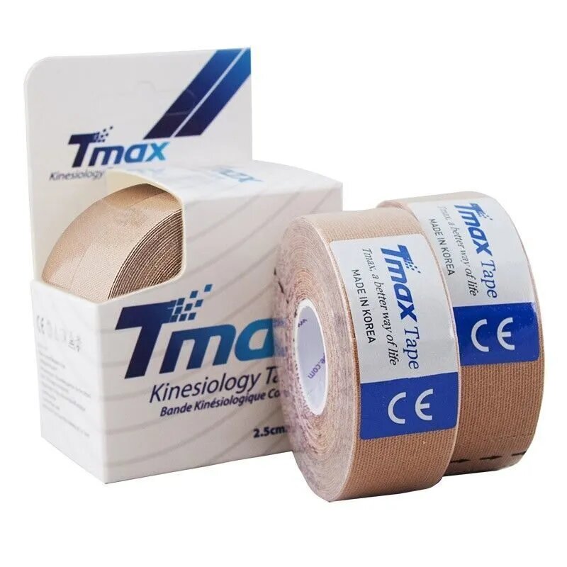 Тейп спортивный Tmax Extra Sticky Tape 2,5cm*5m (96% хлопок, 4% спандекс), бежевый