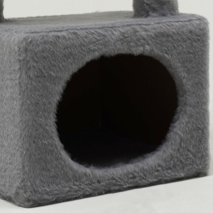 Домик для кошек с двумя полками, овальный вход, джут, 37 х 37 х 111 см, серый - фотография № 5