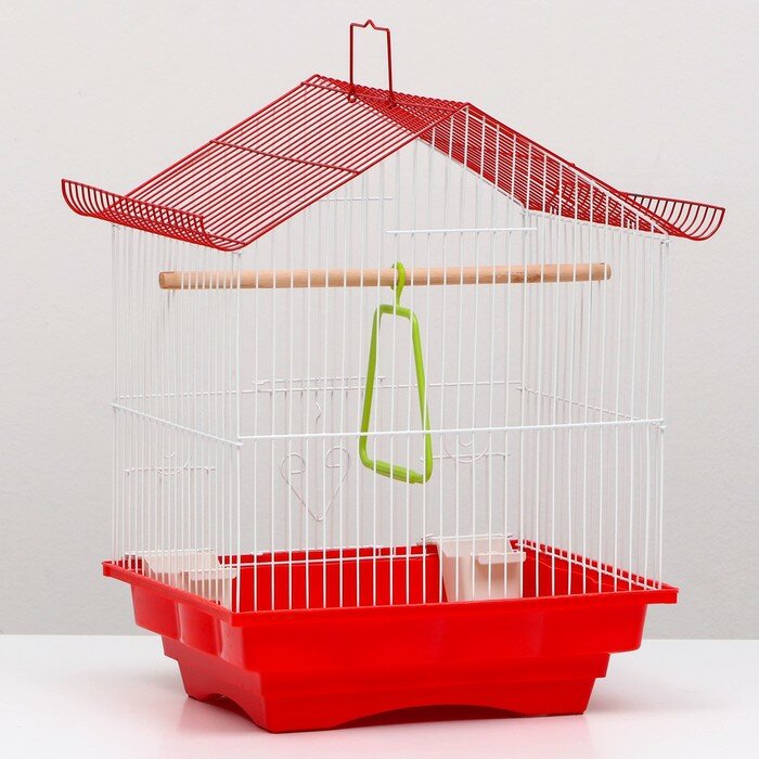 Клетка для птиц укомплектованная, с кормушками, 30 х 23 х 39 см, красная - фотография № 3