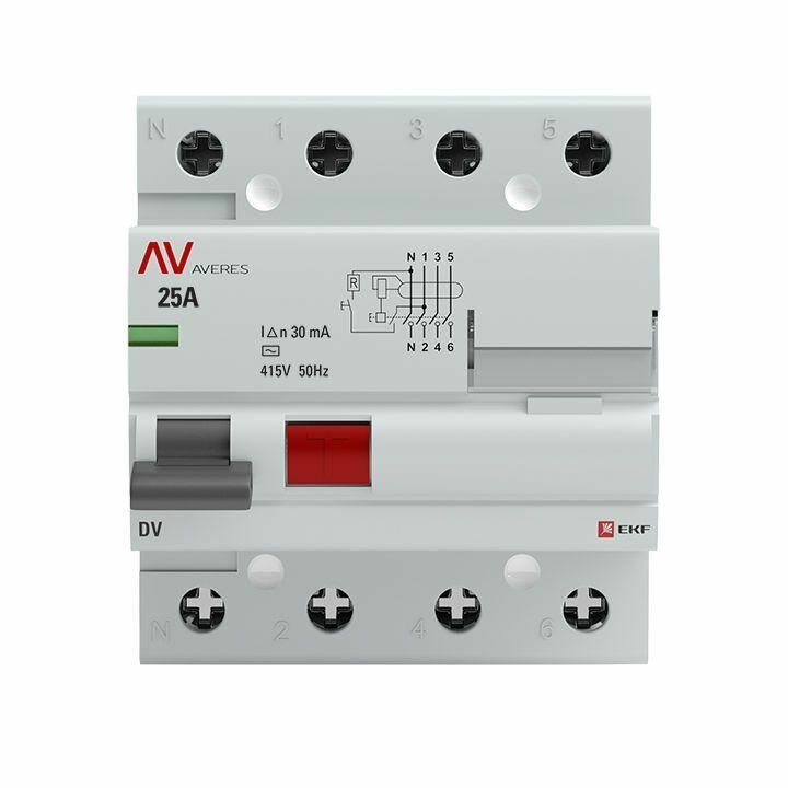 Выключатель дифференциального тока (УЗО) 4п 25А 30мА тип AC DV AVERES EKF rccb-4-25-30-ac-av - фотография № 3