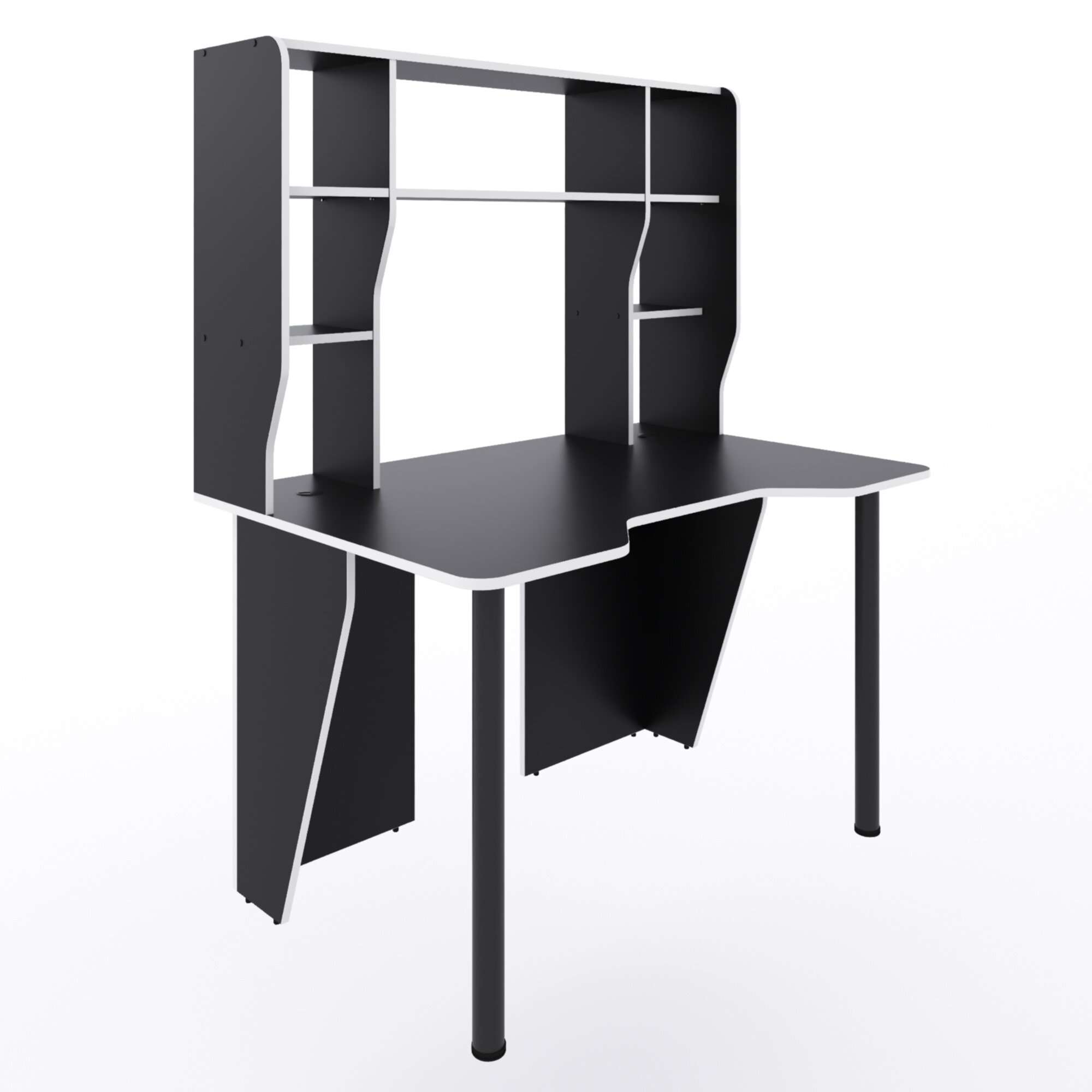 Компьютерный стол с надстройкой "Stalker", 140х90х152,6 см, чёрный с белой кромкой - фотография № 4