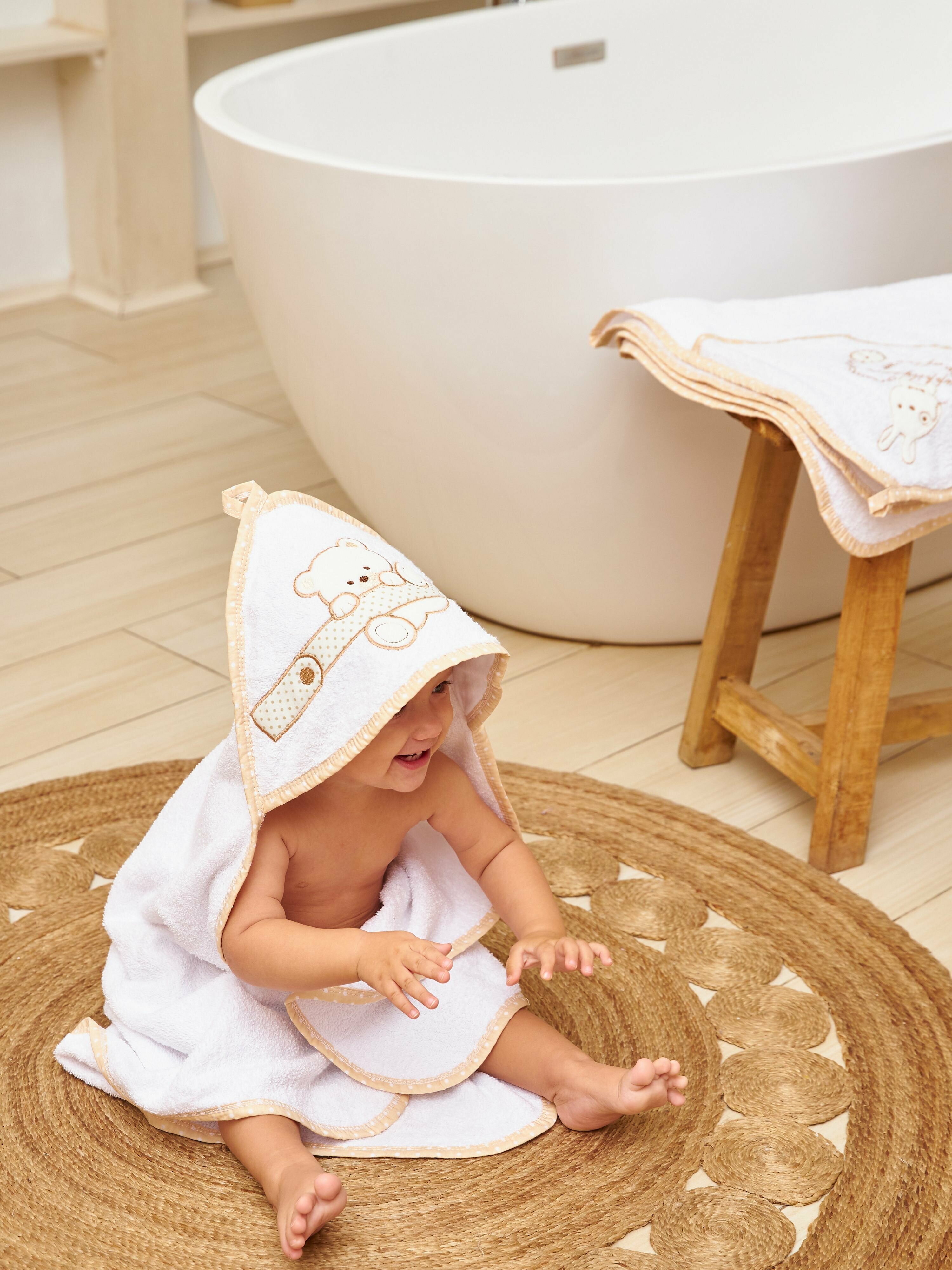 Полотенце для новорожденного детское махровое с вышивкой уголок для мальчика и девочки для ванной банное 80*90 см - фотография № 2