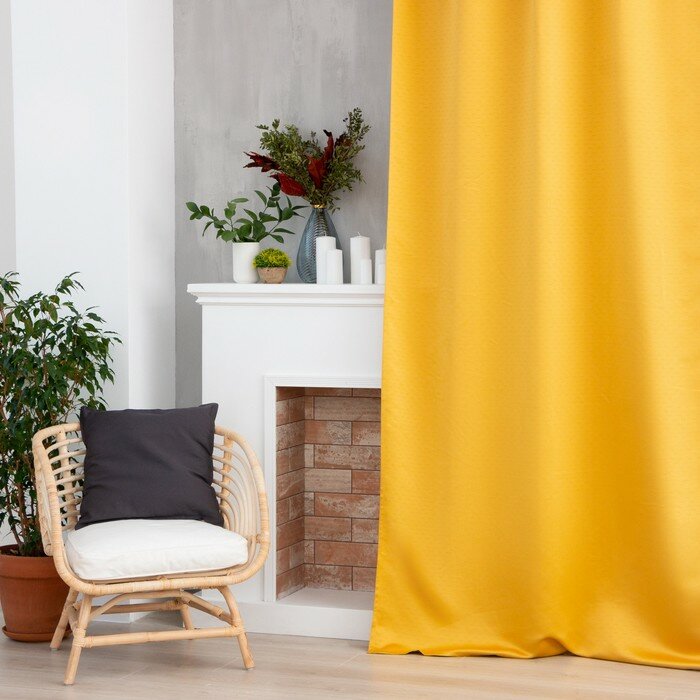 Штора портьерная Этель "Штрихи", цвет жёлтый, на шторной ленте 250х265 см, 100% п/э - фотография № 1