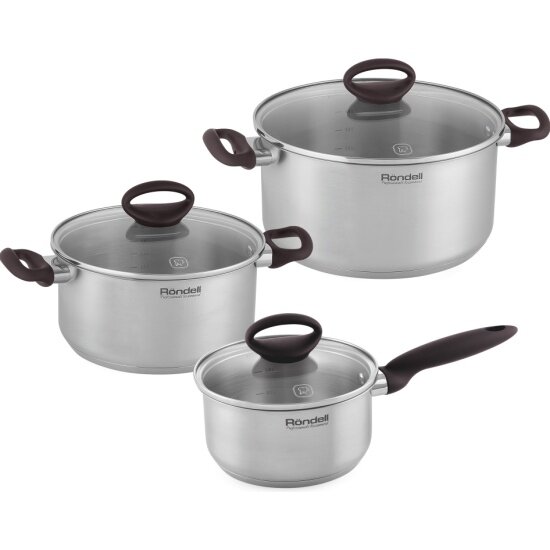 фото Набор Rondell 6 предм Tierno: Ковш с крышкой 16 см (1,4 л), кастрюли с крышкой 20 см (2,8 л), 24 см (4,8 л) (RDS-1594)