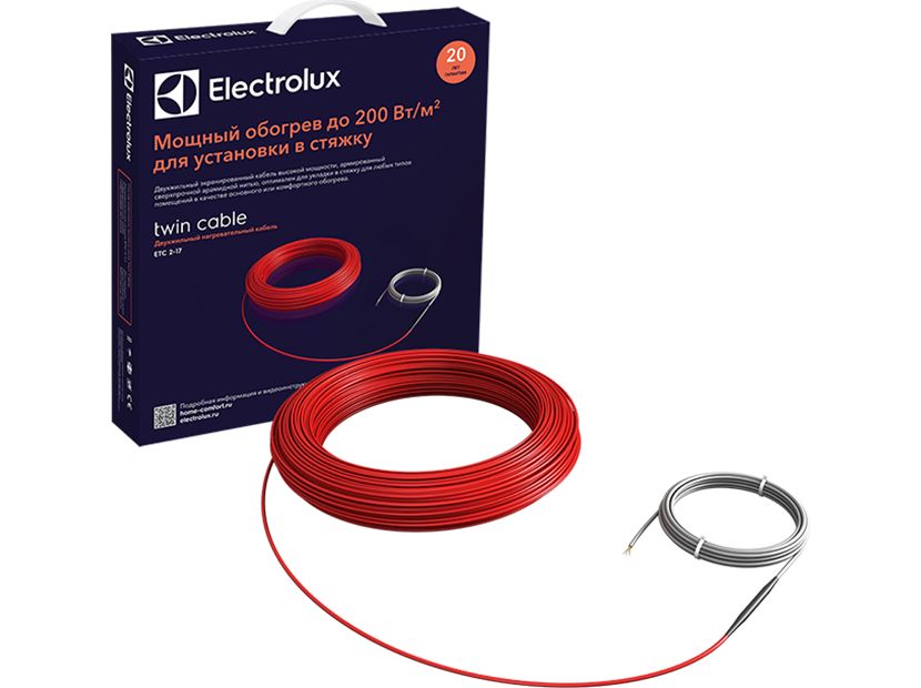 Теплый пол электрический (кабель) Electrolux ETC 2-17-300 - в стяжку или плиточный клей; 1,5-2,5 м2 - фотография № 1