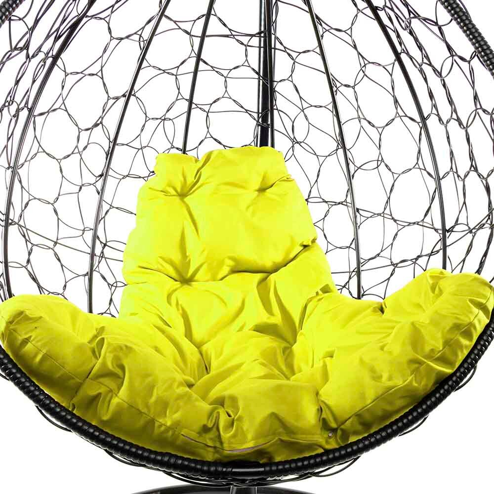 Подвесное кресло из ротанга "Капля" чёрное с жёлтой подушкой M-Group - фотография № 6