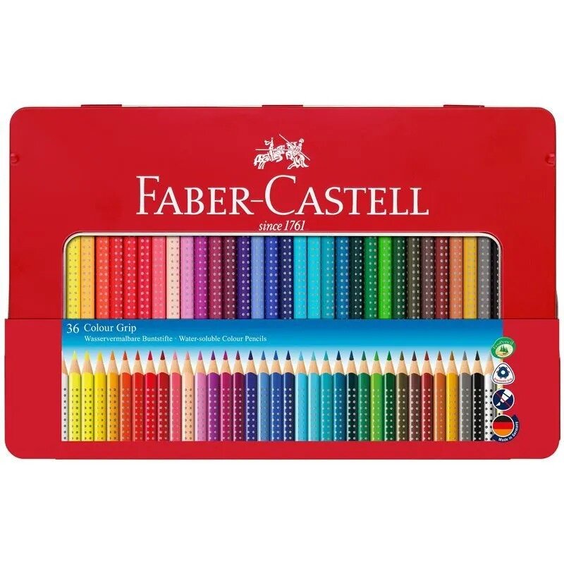 Faber-Castell Карандаши цветные Faber-Castell "Grip", 36цв., трехграные заточен., метал. упак.